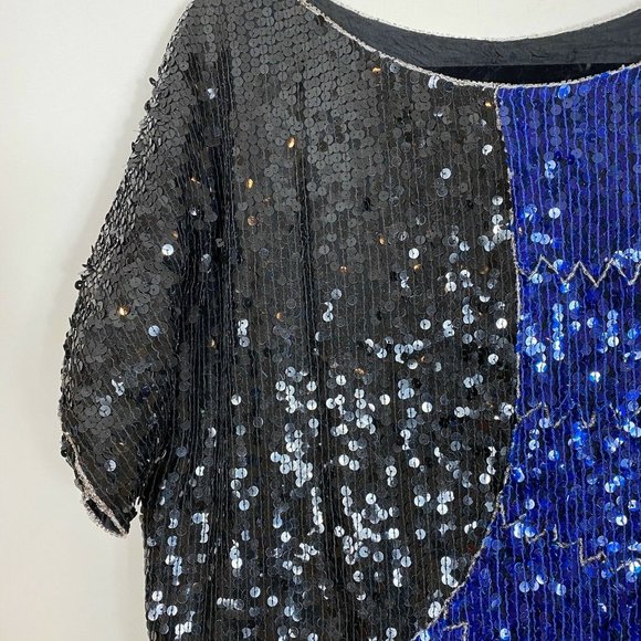 J.L.B. Sequined Top 100% pure Silk lining Vintage crop top blouse - Picture 4 of 7